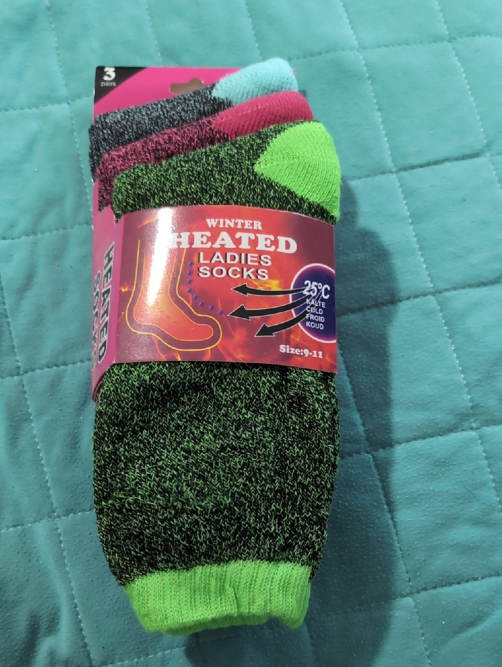 Winter Heated Ladies Socks - Green